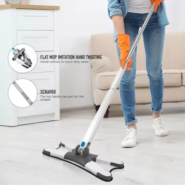 Twisted X-Type Microfiber Mop for Floor Cleaning, Hand-Free Wash Self Wringing Flat Mop, 360˚ Degree Dry/Wet Mop for Home Kitchen